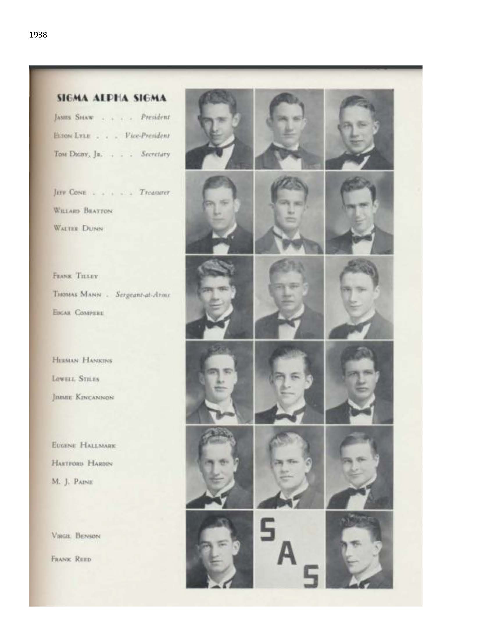 1938 Sigma Alpha Sigma Ouachita Baptist Yearbook