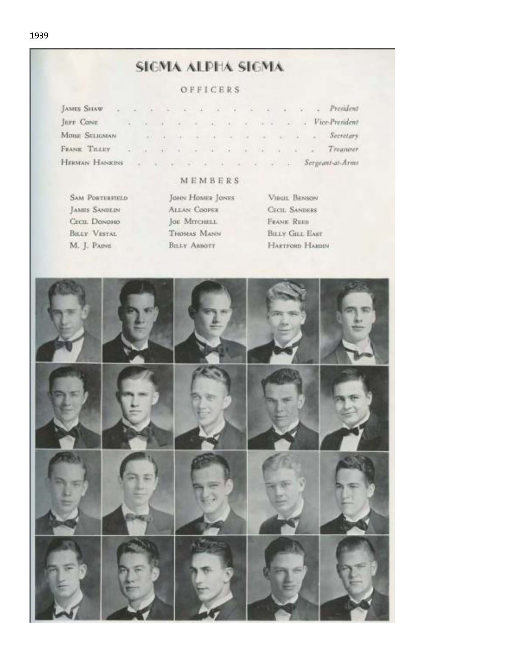 1939 Sigma Alpha Sigma Ouachita Baptist Yearbook