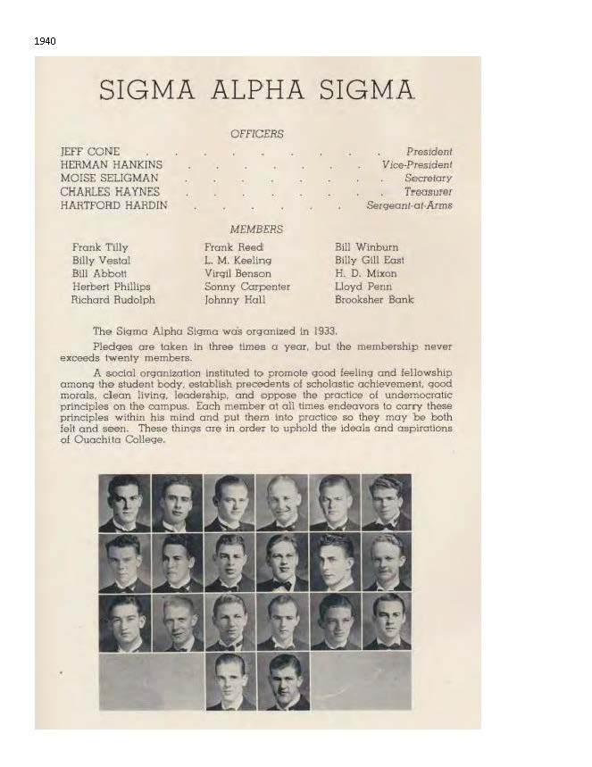 1940 Sigma Alpha Sigma Ouachita Baptist Yearbook